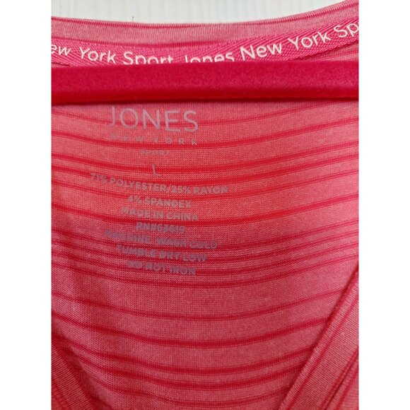 Jones New York Sport Pink Striped V Neck T-Shirt L - Picture 2 of 3